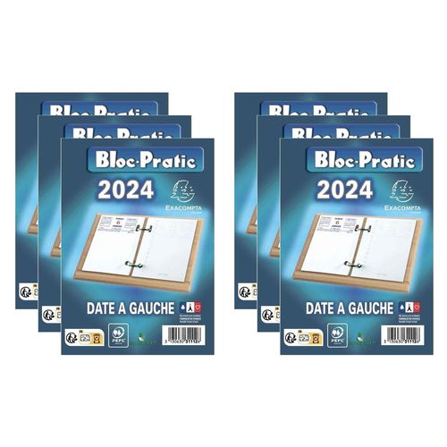 Exacompta Lot De 6 Bloc-Pratics Éphéméride 120 X 82 Mm Date À Gauche