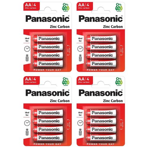 Panasonic Lot de 4 Packs de 4 Piles RED Zinc-Carbon AA / LR6 1,5V