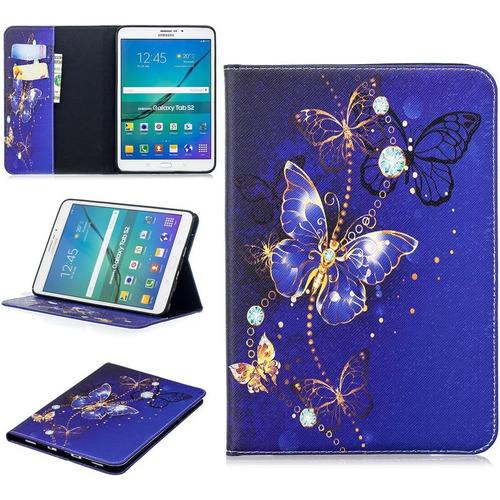 Tablet Étui Pour Samsung Galaxy Tab S2 8,0 Pouces (Sm-T710 T715 T713 T719) Pu Cuir Couverture Magnétique Housse Papillon Bleu Rêveur Motif Stent Fonction Flip Cuir Pour Galaxy Ta[Lle241893]