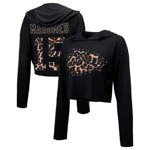 Majestic Threads Patrick Mahomes Pour Femmes, Noir, Kansas City Chiefs, Léopard, Nom Et Numéro Du Joueur, Sweat À Capuche Court À Manches Longues
