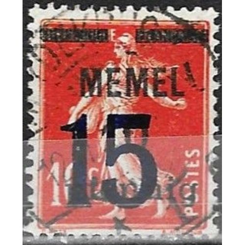 Lituanie, Enclave De Memel Sous Adm. Française 1921 / 22, Beau Timbre Oblitéré Yvert 38, Semeuse 10c. Rouge Brique Avec Double Surchargé, Tbe.