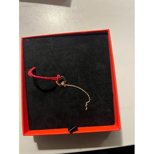 Bracelet Boucle Chaine Or Recyclé 750 Jaune Diamant Et Cordon Rouge 18cm