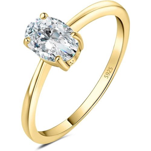 1-2ct Classique Cubic Zirconia Bague Ovale Solitaire Pierre Argent Massif 925 Femme, Plaqué Or Jaune Or Rose Bague Diamant Simulé Fiançailles Mariage, Ensemble Parure Bijoux Mariee[L860]
