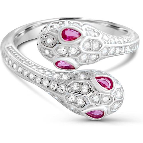Tiramisu | Bague ¿Serpent En Argent Sterling 925 Rhodié Avec Zircon | Bijoux Pour Femmes | Taille Ajustable | Pierres Blanches Et Rouges | Etincelant | Cadeau Elégant |Sans Nickel |Boîte Cad[L1390]