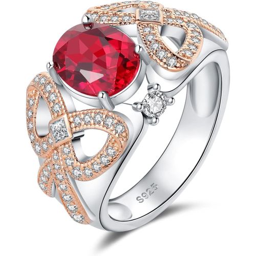 2.4ct Vintage Art Deco Solitaire Bague N?Ud Papillon Taille Ovale Synthèse Rubis Pierre Argent 925 Femme, Or Rose 14k Bague Fiançailles Mariage Prom Alliance, Ensemble Bijoux Mariee[L1412]