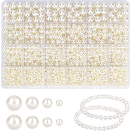 2300 Pièces Perles Pour Bracelet Avec Coffret De Perles,4/6/8/10mm Blanc Cassé Perles Pour Bijoux,Beads Creation Enfant,Perle Ronde Adulte Pour La Décoration De Mariage,Fête Festive