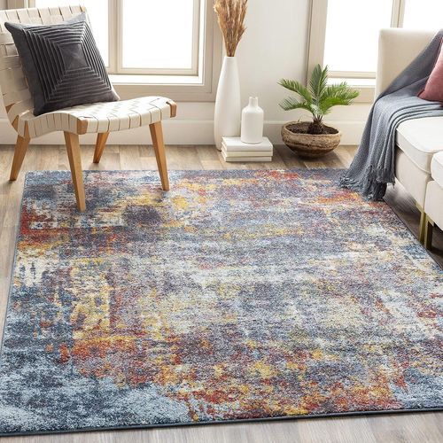 Miami Tapis Moderne Abstrait - Tapis Salon, Salle À Manger, Chambre Adulte Et Ado, Cuisine - Tapis Design Marbre Moucheté Multicolore, Tapis Poil Ras Doux 157x213cm - Bleu, Orange Rouille[Q367]
