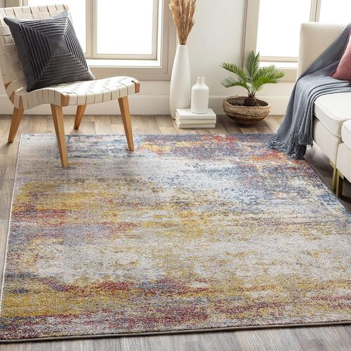 Sarasota Tapis Moderne Abstrait - Tapis Salon, Salle À Manger, Chambre Adulte Et Ado, Cuisine - Tapis Design Marbre Moucheté Multicolore, Tapis Poil Ras Doux 200x274cm - Bleu, Moutarde[Q430]