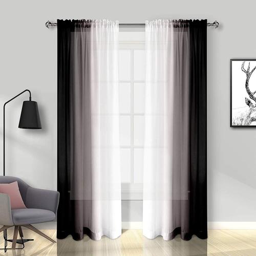 Lot De 2 Voilages Ombrés Avec Passe-Tringle,Noir,142,2x228,6 Cm