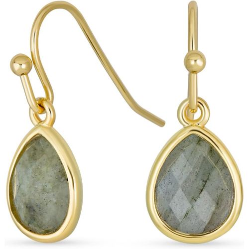 Délicate Fine Iridescent Gemstone Faceted Briolette Teardrop Pear Shaped Drop French Wire Fish Earrings Collier Bracelet Jewelry Set For Women Yellow Gold Plated[L1349]