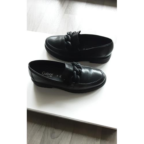 Mocassins Noirs En Cuir Lisse, Largeur H Confortable - 38 1/2