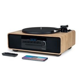 Chaîne HiFi avec platine vinyle intégrée, MIC300TT THOMSON, Système stéréo, Lecteur CD, Bluetooth, 60W, RADIO FM,Affiche l'heure