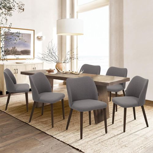 Lot De 6 Chaises De Salle À Manger, Rembourrées, Modernes, En Tissu, Avec Siège Rembourré Et Pieds En Bois, Pour Restaurant, Café, Gris Clair