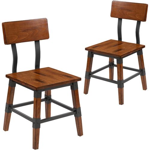 Lot De 2 Chaises De Salle À Manger Rustiques En Bois Industriel Antique, Alliage D'acier De Hêtre, Noix