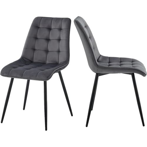 Lot De 2 Chaises De Salle À Manger, En Plastique, Avec Pieds En Bois, Rembourrées En Velours, Fer Éponge, Gris Clair