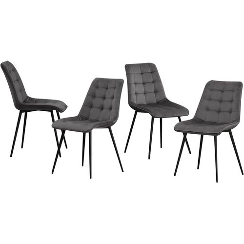 Lot De 4 Chaises De Salle À Manger, En Plastique, Avec Pieds En Bois, Rembourrées En Velours, Fer Éponge, Gris Clair, Set Of 4