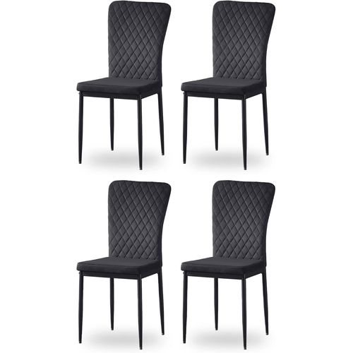 Lot De 4 Chaises De Salle À Manger En Velours Avec Dossier Haut Et Structure En Métal Design Moderne Scandinavie Pour Restaurant, Salle À Manger, Bar Et Café (4, Noir)
