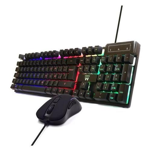 Ewent PL3201 - Ensemble clavier et souris - full size - rétro-éclairé - USB - QWERTY - Espagnol - Pour la vente au détail