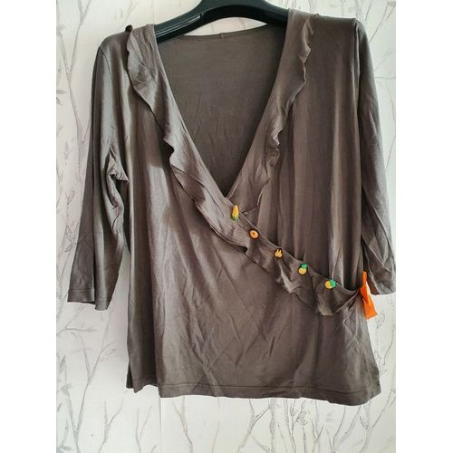 T-Shirt Cache Coeur Kaki Avec N?Ud Orange
