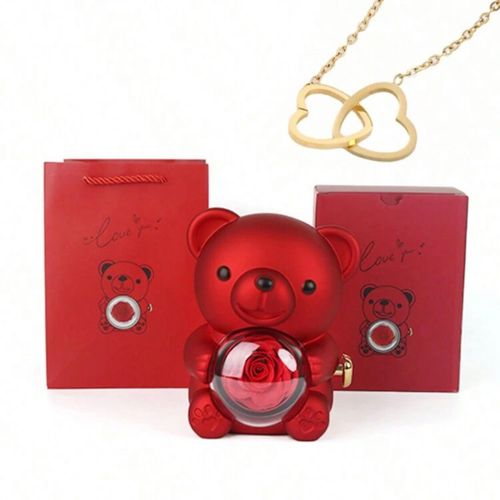 Boîte Cadeau Ours Avec Collier Rotatif Rose 