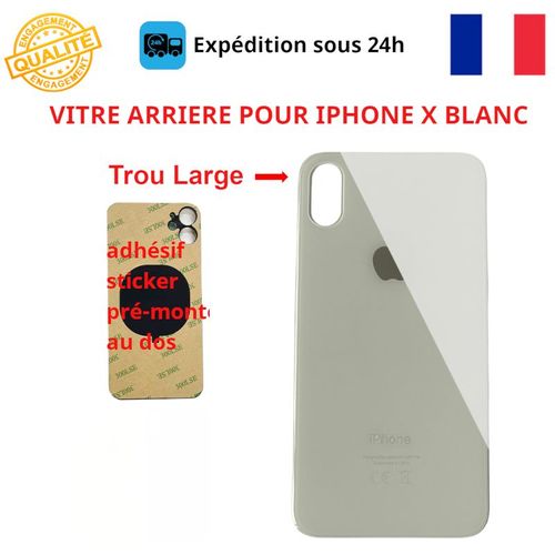Vitre Arriere Compatible Iphone X Blanc Adhesif Gros Trou