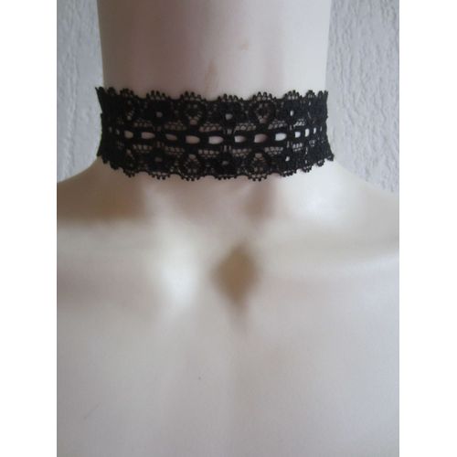 Collier Ras Cou Noir En Dentelle
