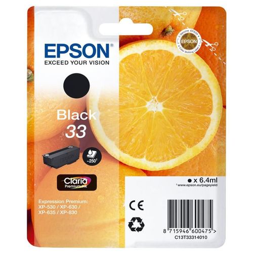 Epson 33 - 6.4 ml - noir - original - blister - cartouche d'encre - pour Expression Home XP-635, 830; Expression Premium XP-530, 540, 630, 635, 640, 645, 830, 900