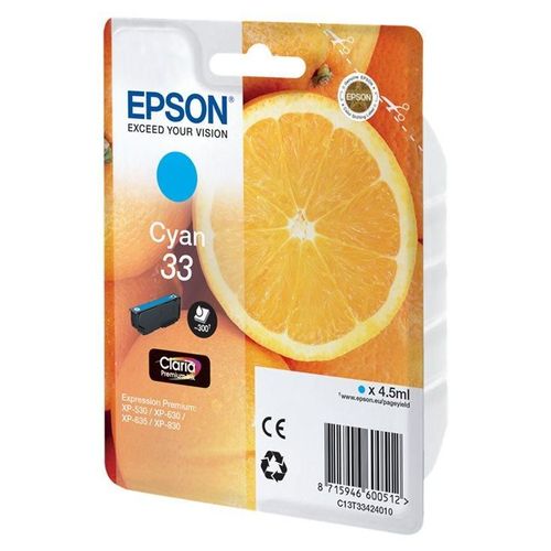 Epson 33 - 4.5 ml - cyan - original - blister - cartouche d'encre - pour Expression Home XP-635, 830; Expression Premium XP-530, 540, 630, 635, 640, 645, 830, 900