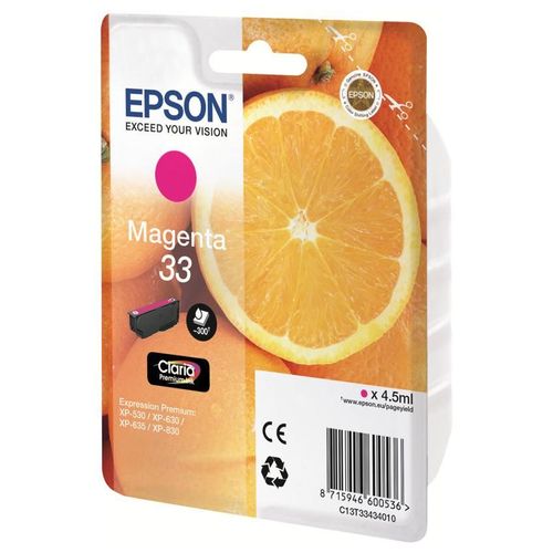 Epson 33 - 4.5 ml - magenta - original - blister - cartouche d'encre - pour Expression Home XP-635, 830; Expression Premium XP-530, 540, 630, 635, 640, 645, 830, 900