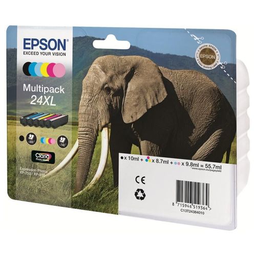 Epson 24XL Multipack - Pack de 6 - XL - noir, jaune, cyan, magenta, magenta clair, cyan clair - original - cartouche d'encre - pour Expression Photo XP-55, XP-750, XP-760, XP-850, XP-860, XP-950...