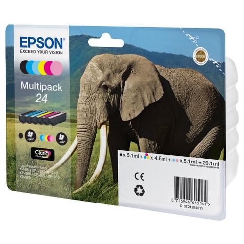 Epson 24 Multipack - Pack de 6 - 29.1 ml - noir, jaune, cyan, magenta, magenta clair, cyan clair - original - blister - cartouche d'encre (alternative pour : Epson 24XL) - pour Expression Photo...