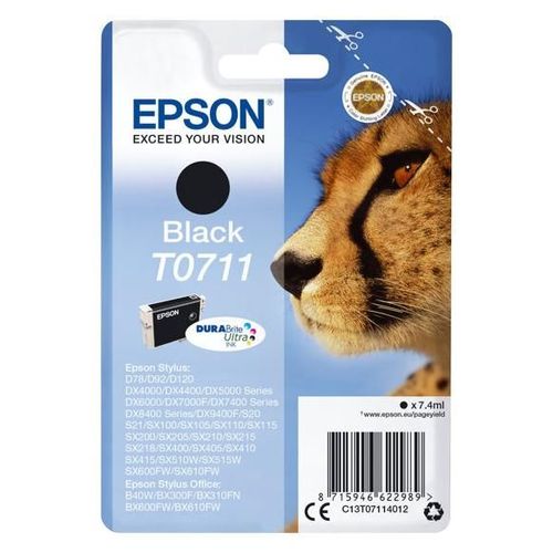 Epson T0711 - 7 ml - noir - original - cartouche d'encre - pour Stylus DX9400, SX115, SX210, SX215, SX218, SX415, SX515, SX610; Stylus Office BX310, BX610