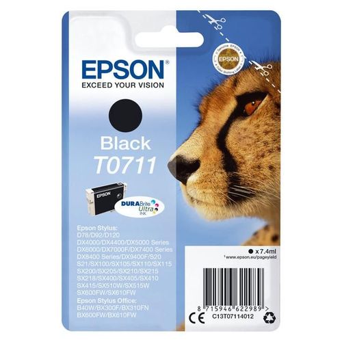 Epson T0711 - 7 ml - noir - original - emballage coque avec alarme radioélectrique - cartouche d'encre - pour Stylus DX4400, DX4450, S20, S21, SX100, SX110, SX115; Stylus Office B40W
