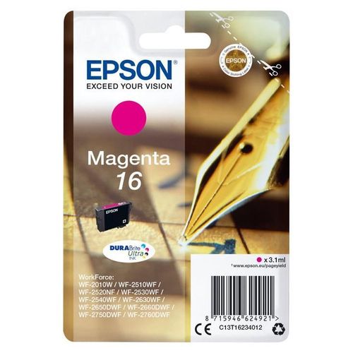 Epson 16 - 3.1 ml - magenta - original - emballage coque avec alarme radioélectrique/ acoustique - cartouche d'encre - pour WorkForce WF-2010, 2510, 2520, 2530, 2540, 2630, 2650, 2660, 2750, 2760