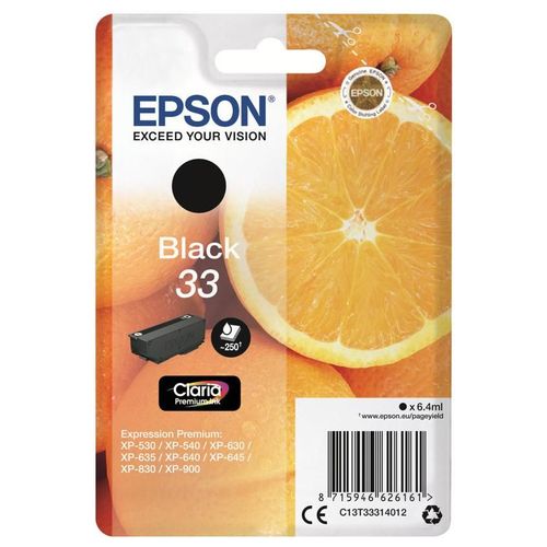 Epson 33 - 6.4 ml - noir - original - blister - cartouche d'encre - pour Expression Home XP-635, 830; Expression Premium XP-530, 540, 630, 635, 640, 645, 830, 900