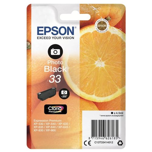 Epson 33 - 4.5 ml - photo noire - original - emballage coque avec alarme radioélectrique/ acoustique - cartouche d'encre - pour Expression Home XP-635, 830; Expression Premium XP-530, 540, 630...