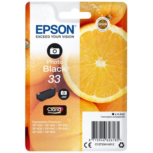 Epson 33 - 4.5 ml - photo noire - original - blister - cartouche d'encre - pour Expression Home XP-635, 830; Expression Premium XP-530, 540, 630, 635, 640, 645, 830, 900