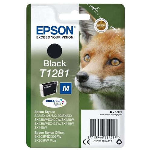 Epson T1281 - Taille M - noir - original - emballage coque avec alarme radioélectrique/ acoustique - cartouche d'encre - pour Stylus S22, SX230, SX235, SX420, SX430, SX435, SX438, SX440, SX445;...