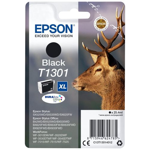 Epson T1301 - 25.4 ml - taille XL - noir - original - blister - cartouche d'encre - pour Stylus Office BX630, BX635, BX935; WorkForce WF-3010, 3520, 3530, 3540, 7015, 7515, 7525