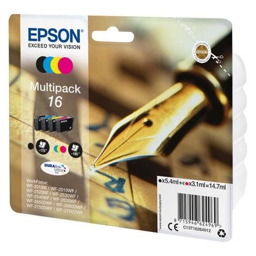 Epson 16 Multipack - Pack de 4 - noir, jaune, cyan, magenta - original - emballage coque avec alarme radioélectrique/ acoustique - cartouche d'encre - pour WorkForce WF-2010, 2510, 2520, 2530...