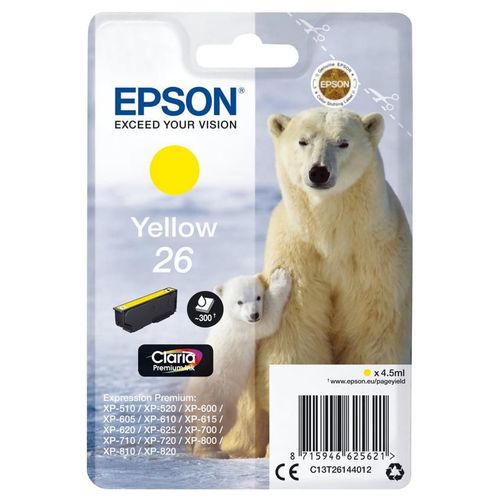 Epson 26 - 4.5 ml - jaune - original - blister - cartouche d'encre - pour Expression Premium XP-510, 520, 600, 605, 610, 615, 620, 625, 700, 710, 720, 800, 810, 820
