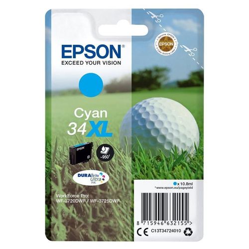 Epson 34XL - 10.8 ml - XL - cyan - original - emballage coque avec alarme radioélectrique/ acoustique - cartouche d'encre - pour WorkForce Pro WF-3720DWF, WF-3725DWF