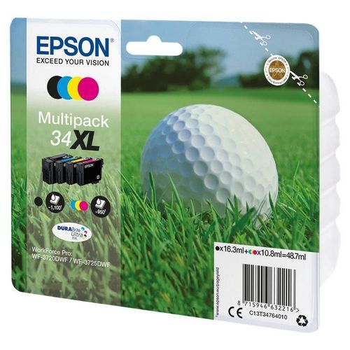 Epson 34XL - Pack de 4 - XL - noir, jaune, cyan, magenta - original - emballage coque avec alarme radioélectrique/ acoustique - cartouche d'encre - pour WorkForce Pro WF-3720DWF, WF-3725DWF