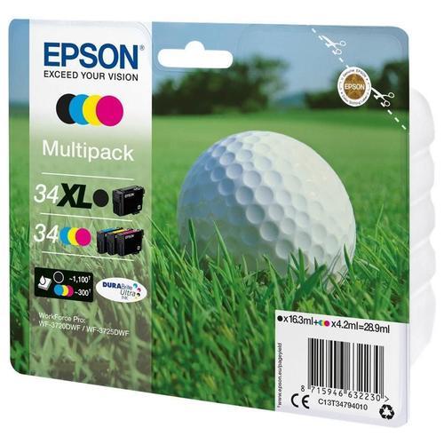 Epson 34XL - Pack de 4 - XL - noir, jaune, cyan, magenta - original - emballage coque avec alarme radioélectrique/ acoustique - cartouche d'encre - pour WorkForce Pro WF-3720DWF, WF-3725DWF