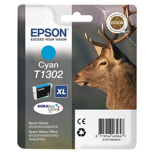 Epson T1302 - 10.1 ml - cyan - original - emballage coque avec alarme radioélectrique/ acoustique - cartouche d'encre (alternative pour : Epson T1302) - pour Stylus Office BX535, BX630, BX635...
