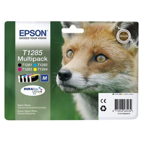 Epson T1285 Multipack - Pack de 4 - noir, jaune, cyan, magenta - original - emballage coque avec alarme radioélectrique/ acoustique - cartouche d'encre - pour Stylus S22, SX130, SX230, SX235...