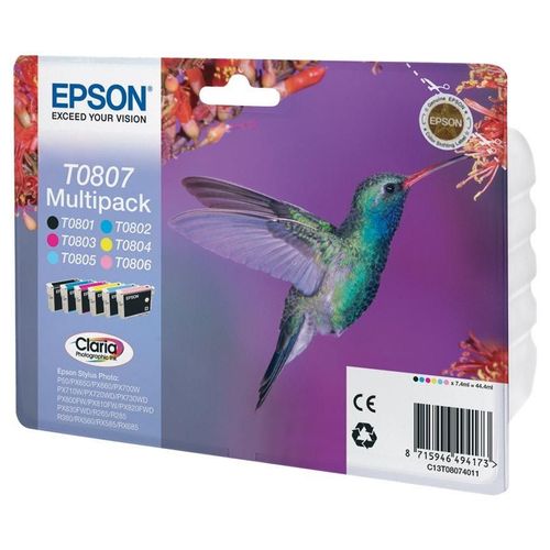Epson T0807 Multipack (Colibri) - Pack de 6 cartouches d'encre 7.4 ml - noir, jaune, cyan, magenta, magenta clair, cyan clair