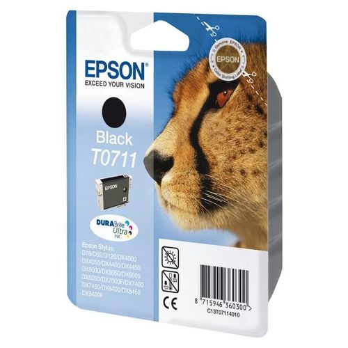 Epson T0711 - 7.4 ml - noir - original - emballage coque avec alarme radioélectrique/ acoustique - cartouche d'encre - pour Stylus DX9400, SX115, SX210, SX215, SX218, SX415, SX515, SX610; Stylus...