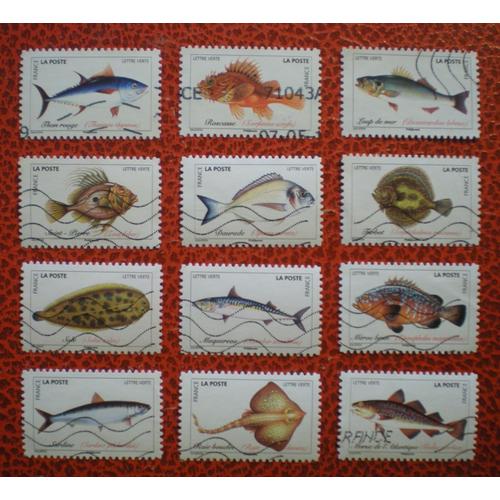 Poissons De Mer - Série Complète De 12 Timbres Oblitérés - France - Année 2019