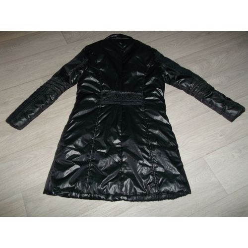 Manteau Parka Alexo Noir Brillant, Décos Bleues Et Argentées 40 Tbe